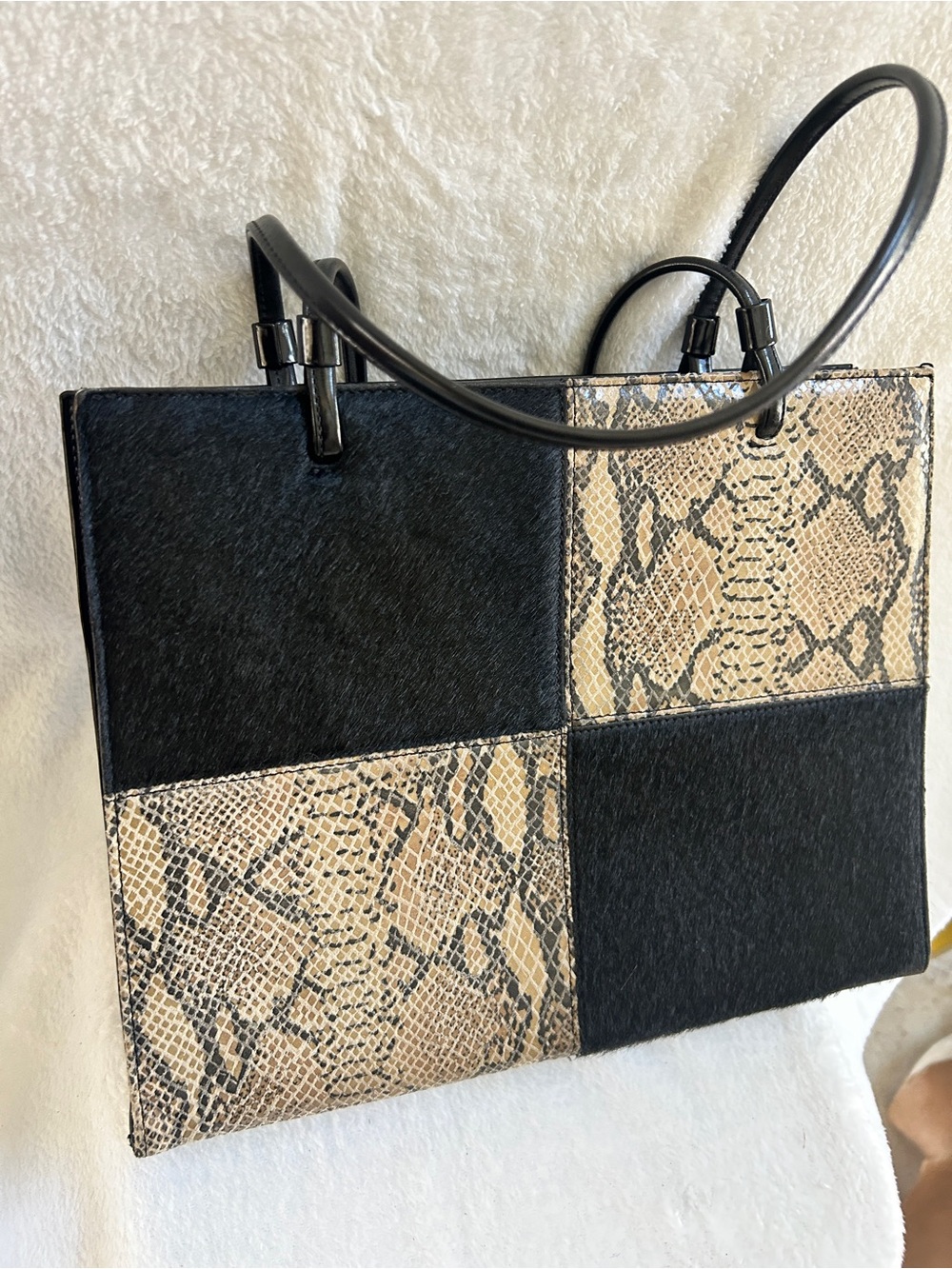 INC International Concepts Black and Snake-Print Patchwork Tote